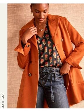 CAbi Orange Double-Breasted Wool Pea Coat